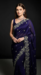 Joban Fashion Blue Fandy Satin Silk Party Wear Sarees - Distacart