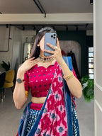 Vastranavya Traditional Printed Tusser Silk Lehenga Choli - Blue