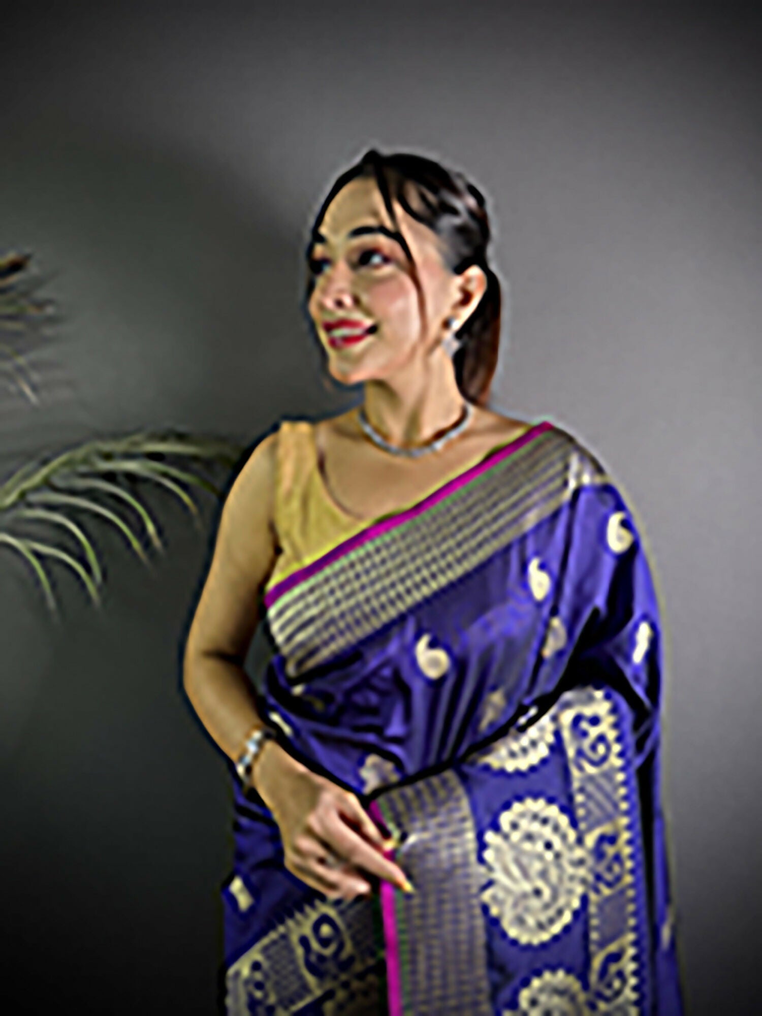 Joban Fashion Purple Banarasi Soft Lichi Silk Paisley Saree - Distacart