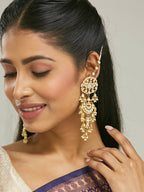 Nuyug 22 K Gold-Plated Elegant Kundan Studded & Pearl Beaded Crescent Shaped Kanauti Earrings - Distacart