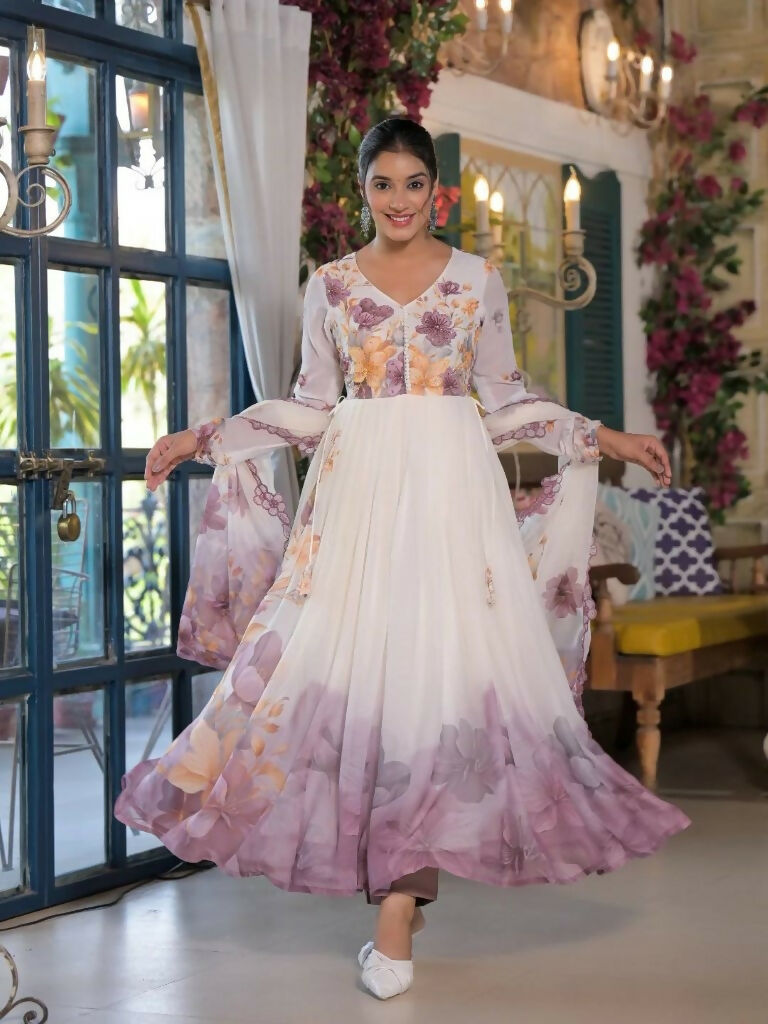 Teeya Creation Multi Color Organza Silk Printed Party Wear Gown - Distacart
