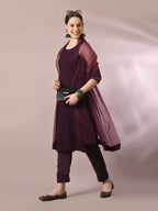 Myshka Women's Magenta Embroidered Cotton Straight Party Kurta Set With Dupatta