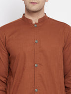 Even Apparels Brown Pure Cotton Men's Sherwani Kurta With Open Front - Distacart