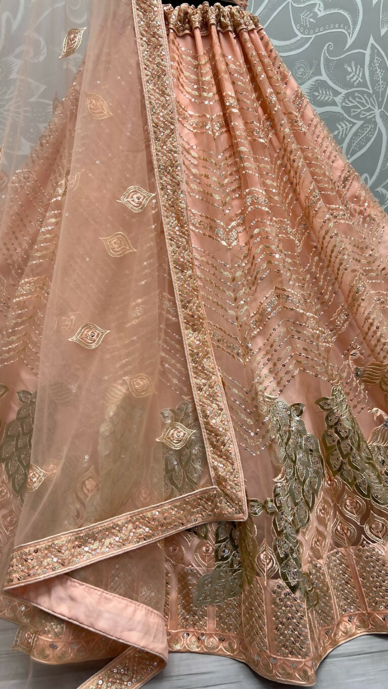 Jyoti Fashion Women's Peach Bridal Net Fancy Foil & Sequins with Multi Thread Embroidered Wedding Lehenga Choli