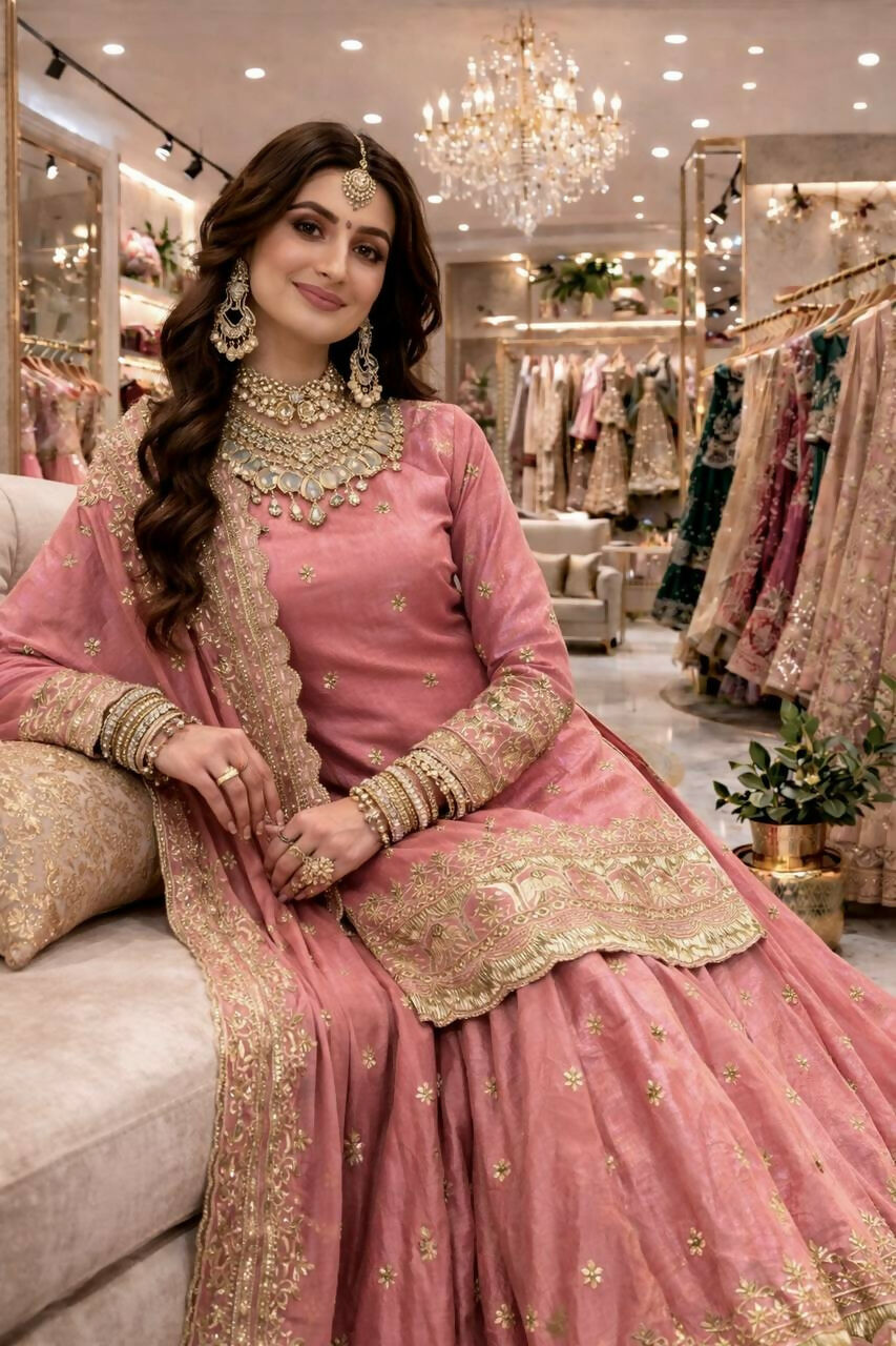 Teeya Creation Pink Color Fendy Satin Heavy Embroidery Work Wedding Wear Stitched Lehenga Choli - Distacart