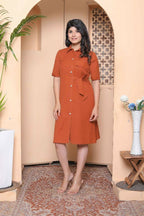 Miravan Womens Rust Solid Midi Dress And Side Belt