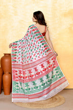 Piyari Fashion Women's White Embellished Cotton Blend Jamdani Saree - Distacart