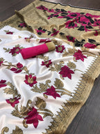 Vamika White Printed Art Silk Saree
