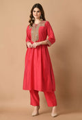 Joban Fashion Red Chanderi Kurta Set