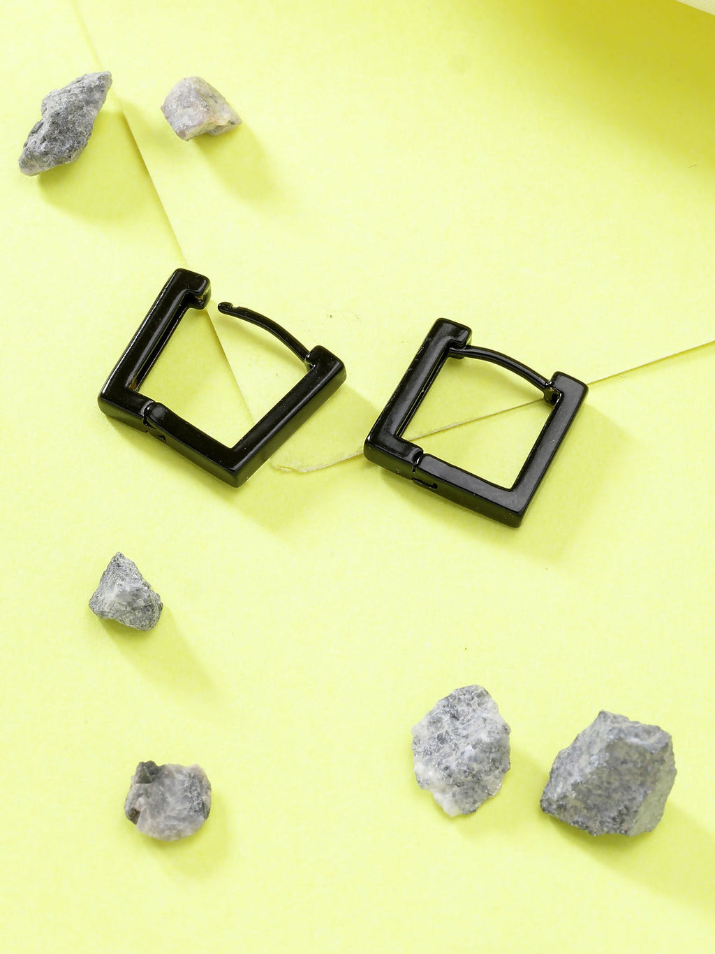 NVR Men's Black Rhodium-Plated Geometric Shape Stainless Steel Hoop Earrings - Distacart