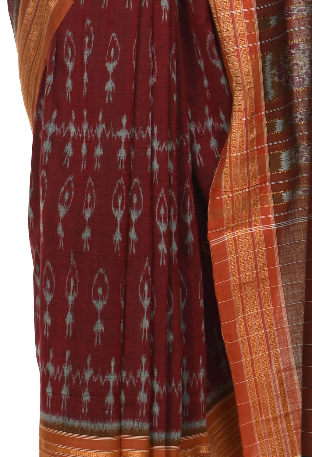 Vamika Sambalpuri Ikat Cotton Dehabandha Black & Maroon Saree - Distacart