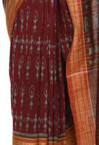Vamika Sambalpuri Ikat Cotton Dehabandha Black & Maroon Saree - Distacart