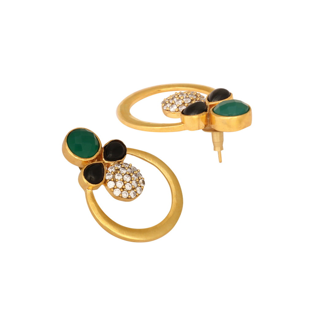 Nuyug 22K Gold Plated Cubic Zirconia Studded Contemporary Stone Earrings - Distacart
