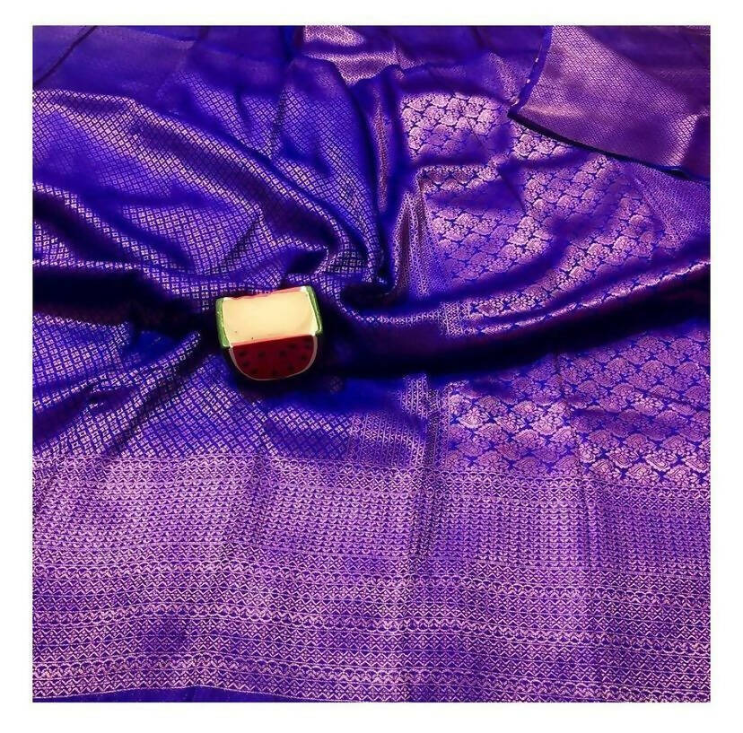 DEIANA'S Beautiful Designer Golden zari Soft Lichi Silk Saree - Royal Blue