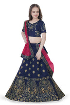 Dwiden Navy Blue Gulab Tafetta Sattin Semi-Stitched Girl's Lehenga Choli