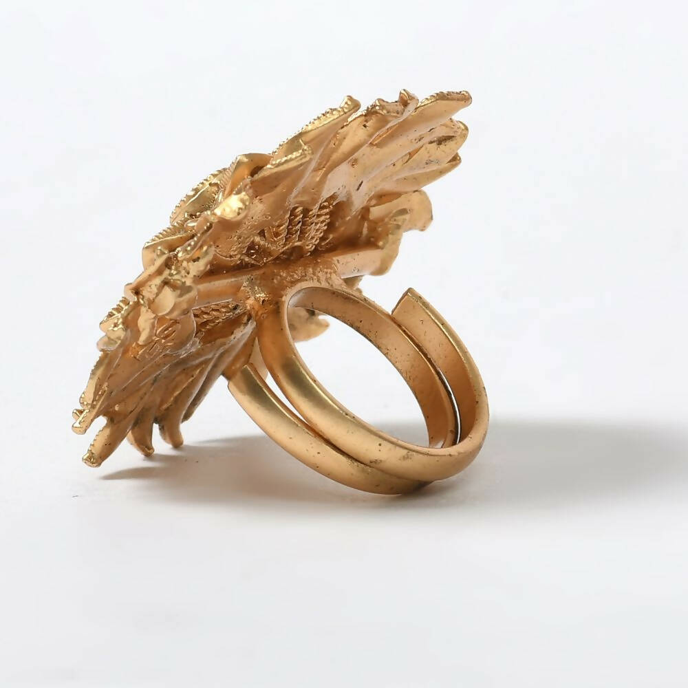 Mominos Fashion Joharkamal Gold-Polished Stone Studded Adjustable Finger Ring - Design 12