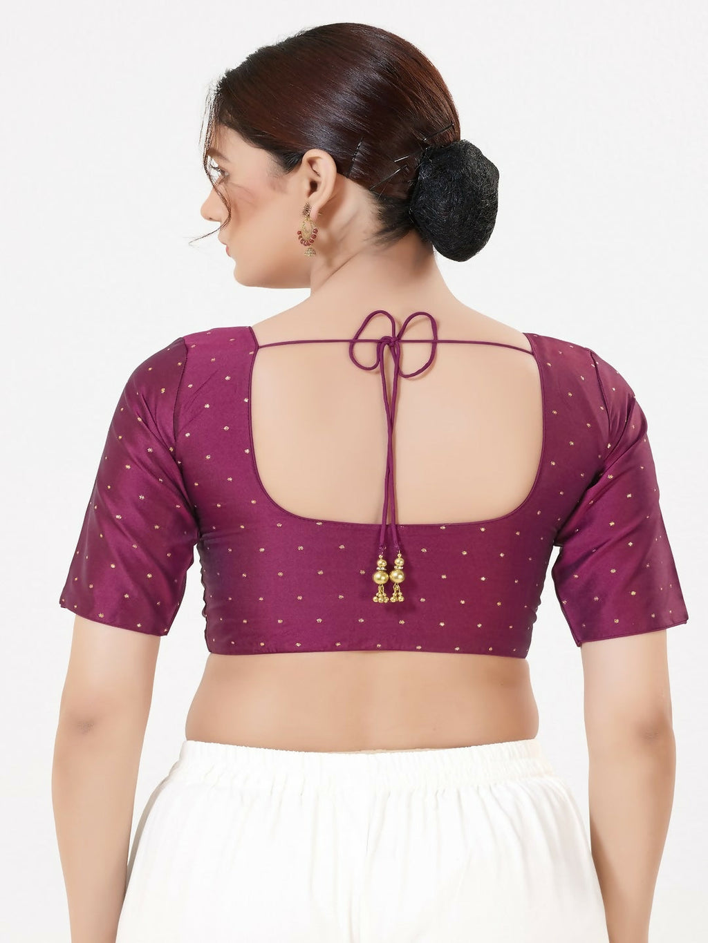 Joban Fashion Plum Taffeta Silk Elbow Sleeveless Front Open Blouse