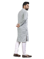 Anaita Grey Lucknowi Work Silk Straight Kurta