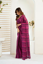 Vastranavya Magenta Digital Printed Linen Ready To Wear Designer Saree with Unstitched Blouse - Distacart