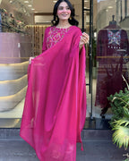 The52 Pink Women's Gorgeous Chanderi Fabric Embroidered Work Straight Kurta Pant and Dupatta Set - Distacart