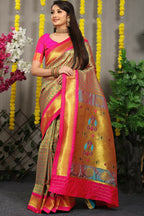 Jyoti Fashion Women's Grey Banarasi Silk Zari Woven Saree with Blouse
