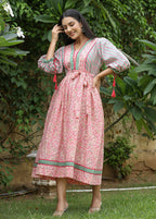 Kaajh Women's Pink Hand Block Printed Dress - Distacart