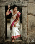 DEIANA'S Beautiful Designer Golden zari Soft Lichi Silk Saree - White