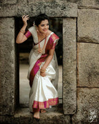 DEIANA'S Beautiful Designer Golden zari Soft Lichi Silk Saree - White