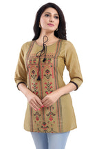 Snehal Creations Luxurious Fine Gold Cotton Silk Short Tunic Top - Distacart