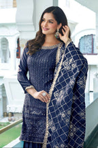 Teeya Creation Blue Colour Chinnon Silk Heavy Embroidery Work Fully Stitched Salwar Suit - Distacart