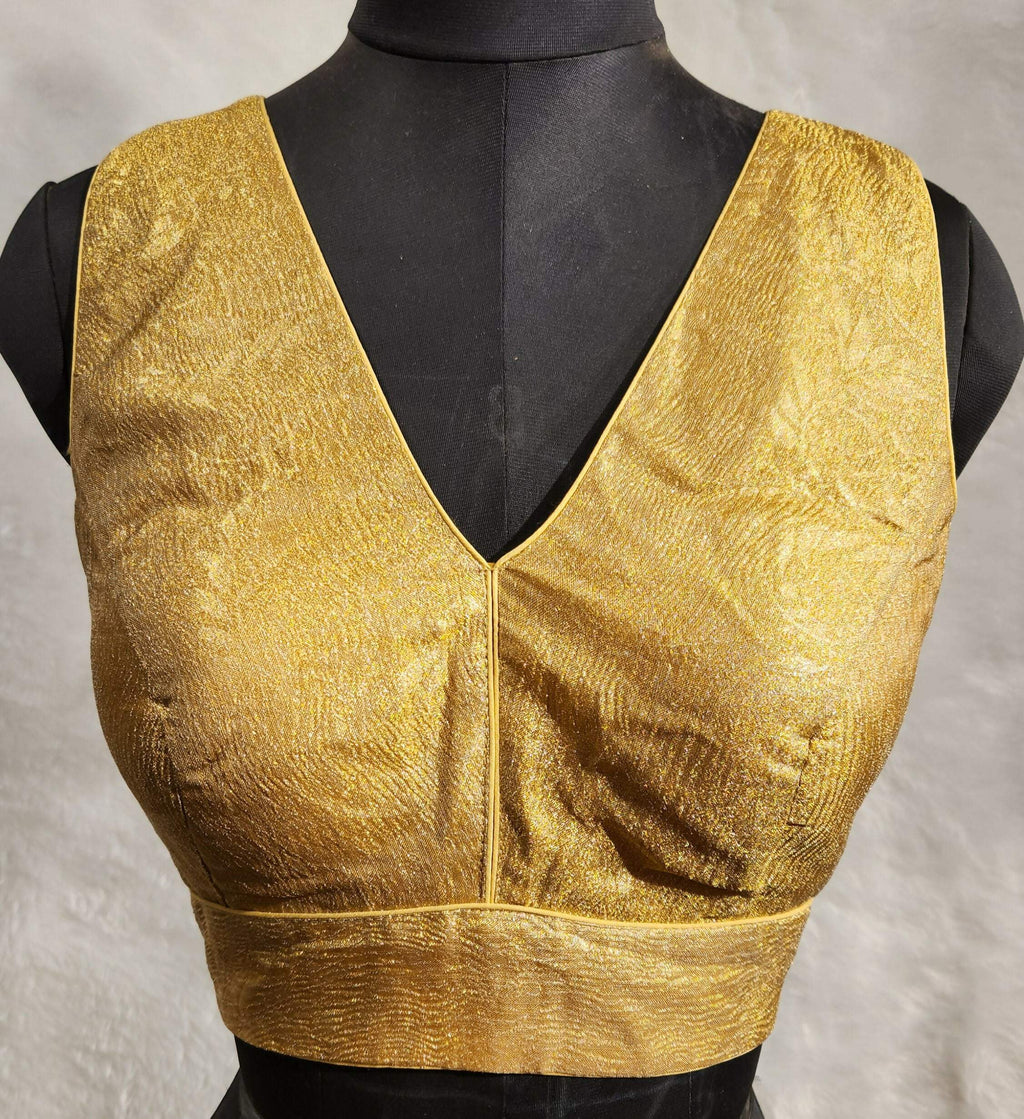 Kia Fashions Gold Crush Tissue Self Design Readymade Blouse - Distacart