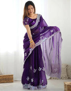 Joban Fashion Shimmer Chiffon Pastel Purple Color Sequence Saree - Distacart
