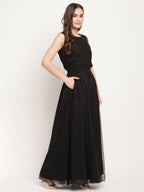 Ahalyaa Women's Black Net Glitter Print Top Skirt Set With Dupatta