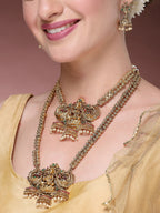 NVR Women's Set of 2 Gold-Polished Stone Studded Lakshmi Design Temple Jewellery Set