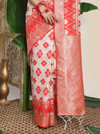 Shree Shyam Fashion Linen Cotton Red & White Saree - Distacart