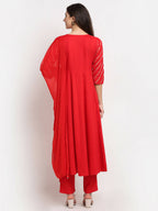 Rudra Bazaar Red Anarkali Kurti & Pyjamas With Dupatta - Distacart