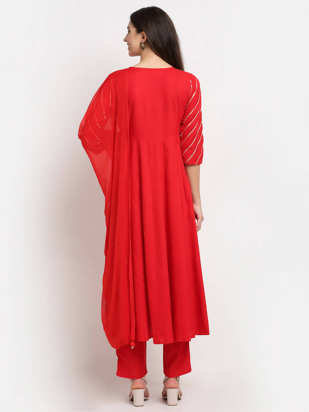 Rudra Bazaar Red Anarkali Kurti & Pyjamas With Dupatta - Distacart
