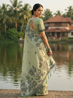 Shree Shyam Fashion Light Green Linen Cotton Saree - Distacart