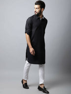 Even Apparels Black Color Linen Solid Men's Kurta With Shirt Collar (LN761) - Distacart