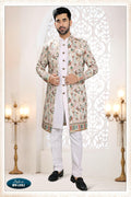 Joban Fashion Men's White Straight Silk Thread And Sequence Embroidery All Over 3 Pc Kurta Set