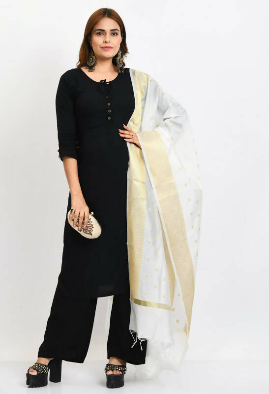 Mominos Fashion Moeza Women's Banarsi Silk Woven Design White Dupatta - Distacart