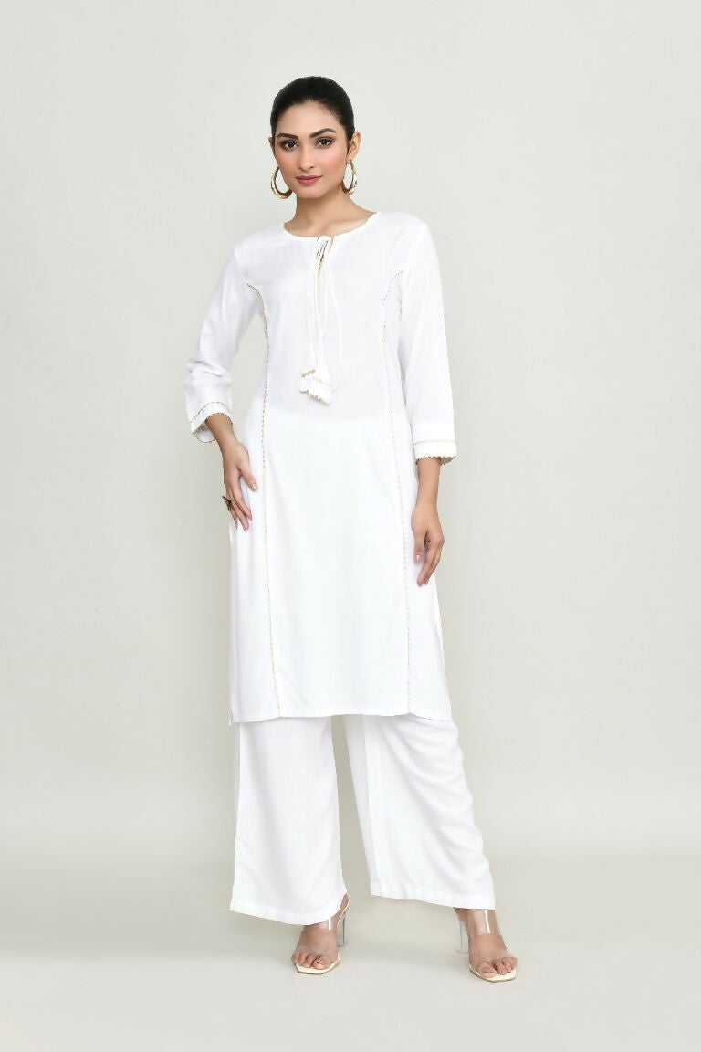 Joban Fashion White Rayon Kurta Set