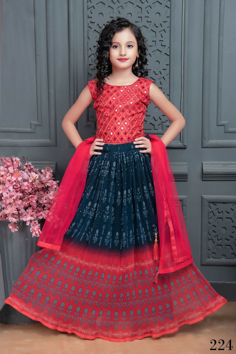 Kids Wedding Designer Blue Georgette Lehenga Choli - Aaradhna