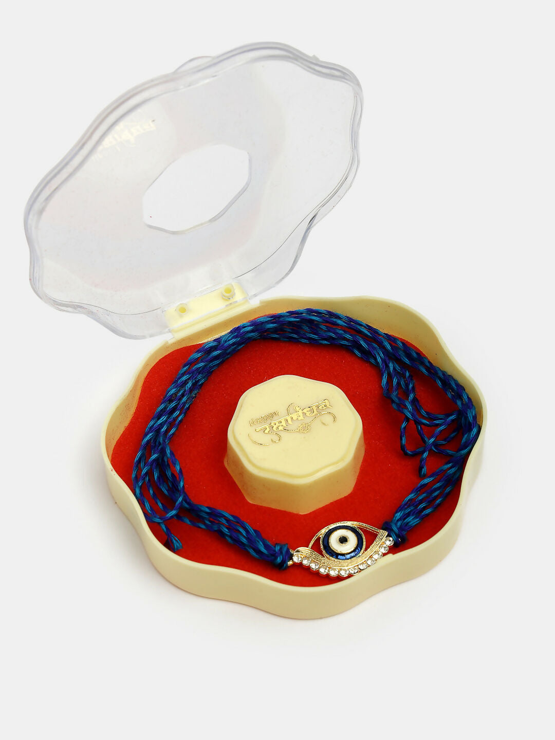 NVR Women & Men Set of 2 Blue Evil Eye Bhaiya Bhabhi Rakhi Set With Roli Chawal & Chocolate - Distacart