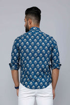 Miravan Men's Blue Spread Collar Floral Print Casual Shirt