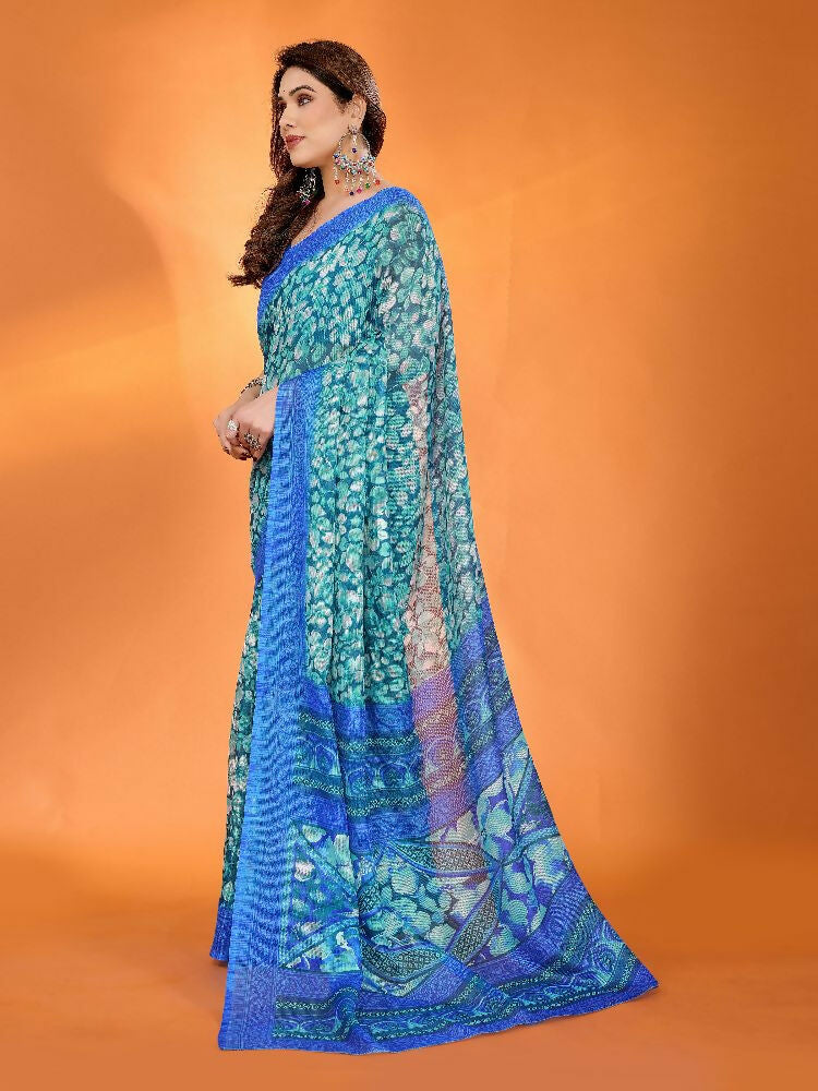 PR Fashion Blue Kota Doria Printed Saree