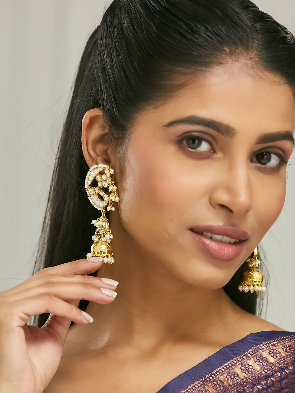 Nuyug 22K Gold-Plated Elegant Kundan Stone Studded & Pearl Drops Mini Jhumki Dangler Earrings - Distacart