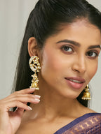 Nuyug 22K Gold-Plated Elegant Kundan Stone Studded & Pearl Drops Mini Jhumki Dangler Earrings - Distacart