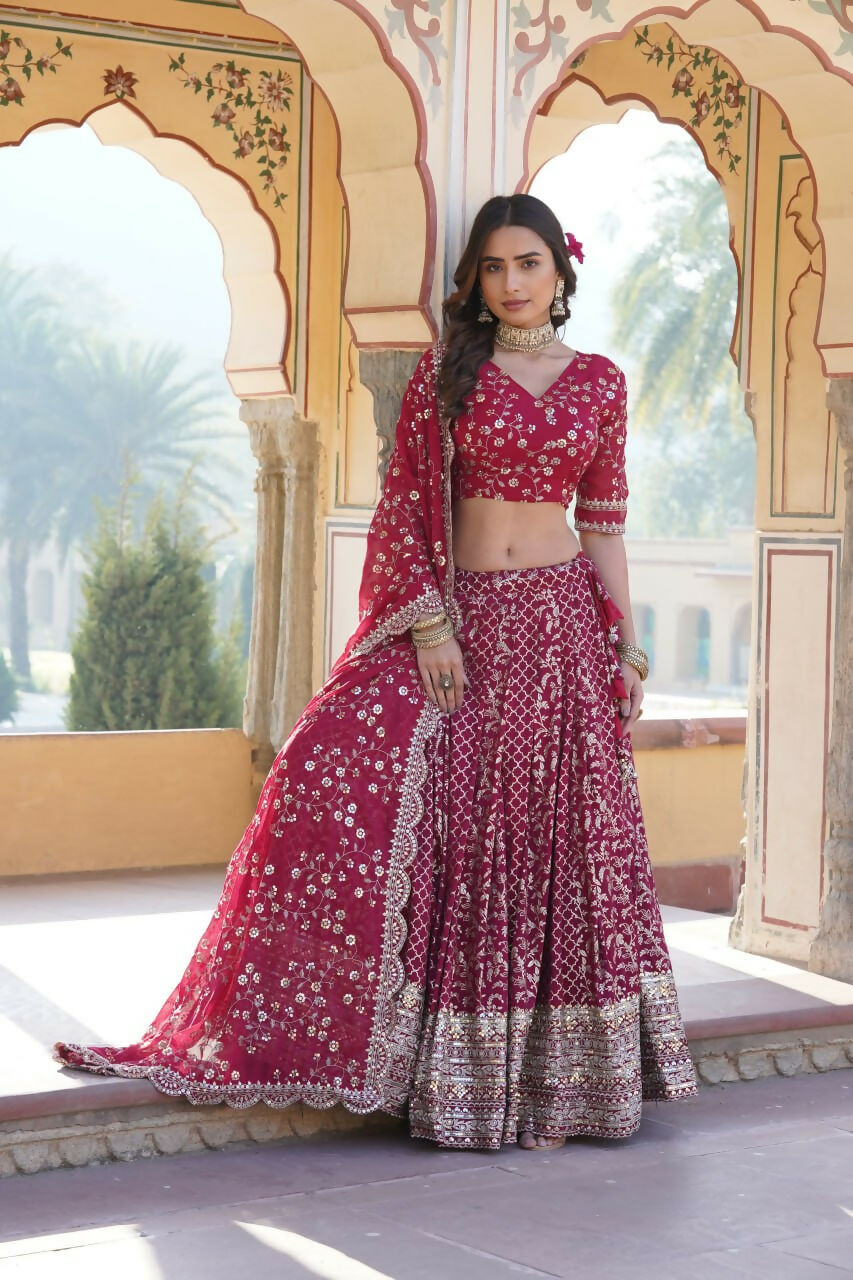 Lorenvalley Ranipink Pure Viscose Jacquard With Embroidered Sequins work Lehenga Choli