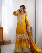 The52 Women's Beautiful Chinon silk Fabric Embroidery Work Straight Kurta Palazzo and Dupatta Set - Distacart